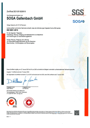 SOGA Zertifikat ISO 9001:2015